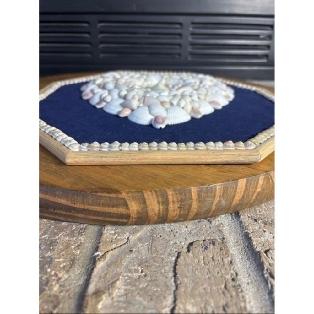 Vintage Handcrafted 3D Sea Shell Heart Wall Art Decor Navy Backing MCM 12" GIFT - Picture 13 of 13
